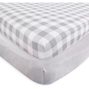 imageTouched by Nature Unisex Baby and Toddler Organic Cotton Crib Sheet Powder Blue One SizePlaid Solid Gray