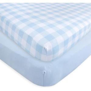imageTouched by Nature Unisex Baby and Toddler Organic Cotton Crib Sheet Powder Blue One SizePlaid Solid Light Blue