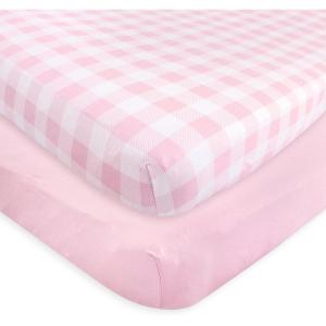 imageTouched by Nature Unisex Baby and Toddler Organic Cotton Crib Sheet Powder Blue One SizePlaid Solid Light Pink