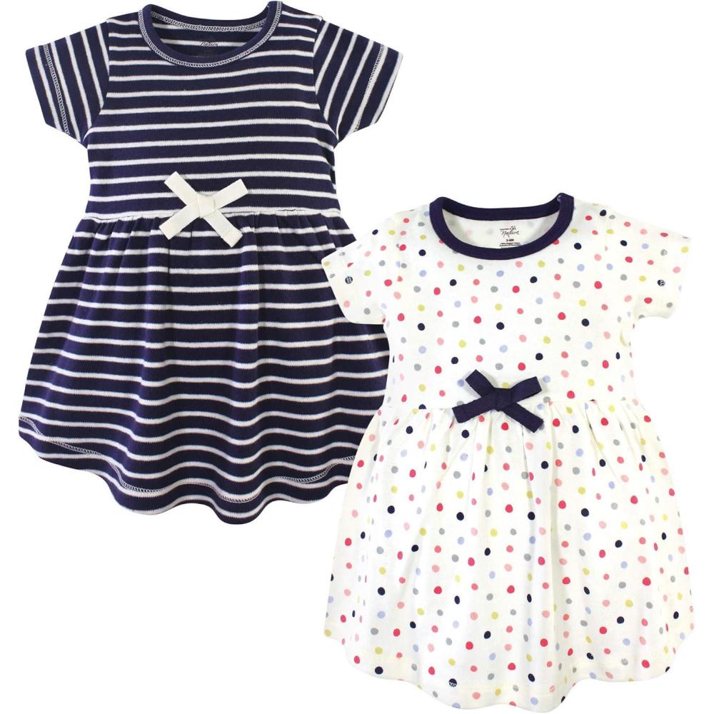 imageTouched by Nature Girls One Size Organic Cotton Short LongSleeve DressesBaby Toddler Colorful Dot Short Sleeve