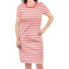 Women Coral Stripe Short Sleeve