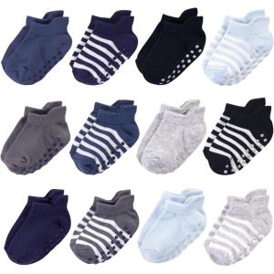 imageTouched by Nature Baby Girls Organic Cotton Socks with NonSkid Gripper for Fall ResistanceBlue Black