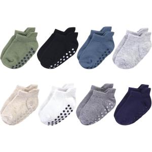 imageTouched by Nature Baby Girls Organic Cotton Socks with NonSkid Gripper for Fall ResistanceSolid Blue Black