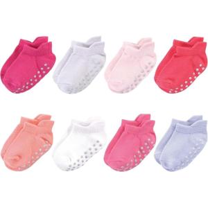 imageTouched by Nature Baby Girls Organic Cotton Socks with NonSkid Gripper for Fall ResistanceSolid Pink Coral