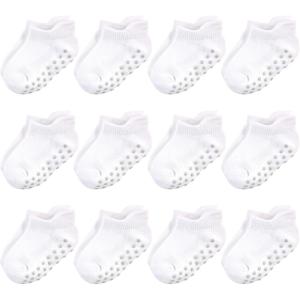 imageTouched by Nature Baby Girls Organic Cotton Socks with NonSkid Gripper for Fall ResistanceWhite Noshow