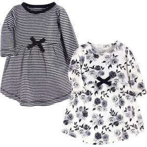 imageTouched by Nature Girls One Size Organic Cotton Short LongSleeve DressesBaby Toddler Black Floral Long Sleeve
