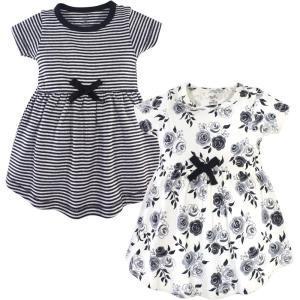 imageTouched by Nature Girls One Size Organic Cotton Short LongSleeve DressesBaby Toddler Black Floral Short Sleeve