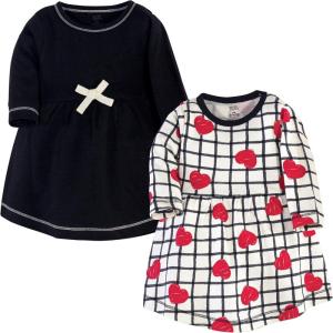 imageTouched by Nature Girls One Size Organic Cotton Short LongSleeve DressesBaby Toddler Black Red Heart Long Sleeve