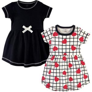 imageTouched by Nature Girls One Size Organic Cotton Short LongSleeve DressesBaby Toddler Black Red Heart Short Sleeve