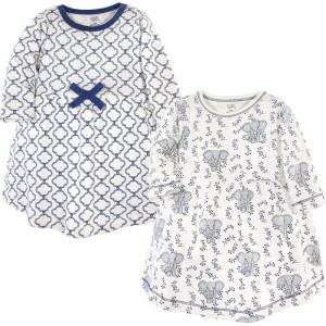imageTouched by Nature Girls One Size Organic Cotton Short LongSleeve DressesBaby Toddler Blue Elephant Long Sleeve