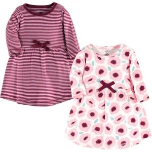 imageTouched by Nature Girls One Size Organic Cotton Short LongSleeve DressesBaby Toddler Blush Blossom Long Sleeve