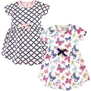 imageTouched by Nature Girls One Size Organic Cotton Short LongSleeve DressesBaby Toddler Bright Butterflies Short Sleeve