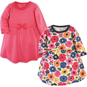 imageTouched by Nature Girls One Size Organic Cotton Short LongSleeve DressesBaby Toddler Bright Flowers Long Sleeve