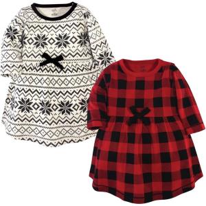 imageTouched by Nature Girls One Size Organic Cotton Short LongSleeve DressesBaby Toddler Buffalo Plaid Long Sleeve