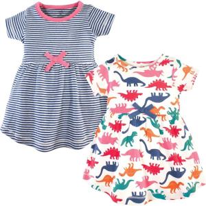 imageTouched by Nature Girls One Size Organic Cotton Short LongSleeve DressesBaby Toddler Dinosaurs Short Sleeve