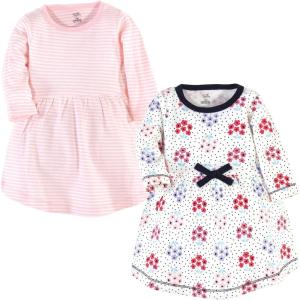 imageTouched by Nature Girls One Size Organic Cotton Short LongSleeve DressesBaby Toddler Floral Dot Long Sleeve