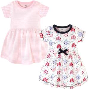 imageTouched by Nature Girls One Size Organic Cotton Short LongSleeve DressesBaby Toddler Floral Dot Short Sleeve