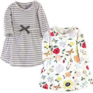 imageTouched by Nature Girls One Size Organic Cotton Short LongSleeve DressesBaby Toddler Flutter Garden Long Sleeve