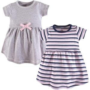 imageTouched by Nature Girls One Size Organic Cotton Short LongSleeve DressesBaby Toddler Heather Gray Stripe Short Sleeve
