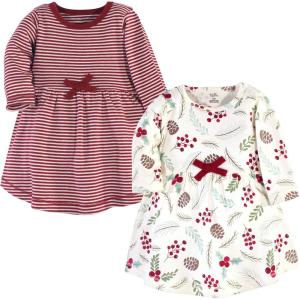 imageTouched by Nature Girls One Size Organic Cotton Short LongSleeve DressesBaby Toddler Holly Berry Long Sleeve