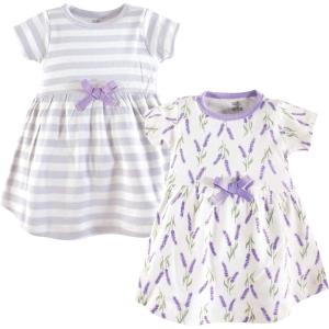imageTouched by Nature Girls One Size Organic Cotton Short LongSleeve DressesBaby Toddler Lavender Short Sleeve