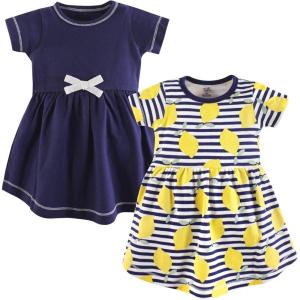 imageTouched by Nature Girls One Size Organic Cotton Short LongSleeve DressesBaby Toddler Lemons Short Sleeve
