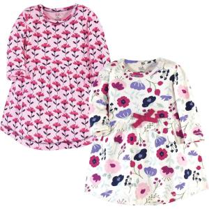 imageTouched by Nature Girls One Size Organic Cotton Short LongSleeve DressesBaby Toddler Pink Botanical Long Sleeve