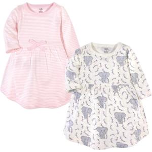 imageTouched by Nature Girls One Size Organic Cotton Short LongSleeve DressesBaby Toddler Pink Elephant Long Sleeve