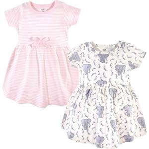 imageTouched by Nature Girls One Size Organic Cotton Short LongSleeve DressesBaby Toddler Pink Elephant Short Sleeve