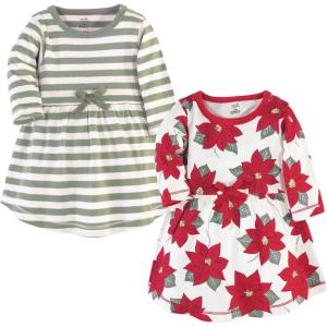 imageTouched by Nature Girls One Size Organic Cotton Short LongSleeve DressesBaby Toddler Poinsettia Long Sleeve