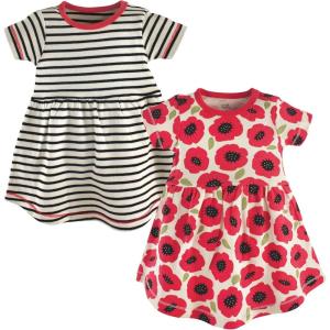 imageTouched by Nature Girls One Size Organic Cotton Short LongSleeve DressesBaby Toddler Poppy Short Sleeve
