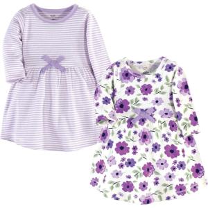 imageTouched by Nature Girls One Size Organic Cotton Short LongSleeve DressesBaby Toddler Purple Garden Long Sleeve