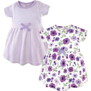 imageTouched by Nature Girls One Size Organic Cotton Short LongSleeve DressesBaby Toddler Purple Garden Short Sleeve