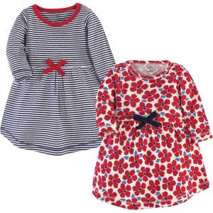 imageTouched by Nature Girls One Size Organic Cotton Short LongSleeve DressesBaby Toddler Red Flowers Long Sleeve