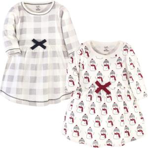imageTouched by Nature Girls One Size Organic Cotton Short LongSleeve DressesBaby Toddler Snowman Long Sleeve