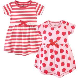 imageTouched by Nature Girls One Size Organic Cotton Short LongSleeve DressesBaby Toddler Strawberries Short Sleeve