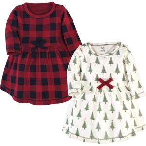 imageTouched by Nature Girls One Size Organic Cotton Short LongSleeve DressesBaby Toddler Tree Plaid Long Sleeve