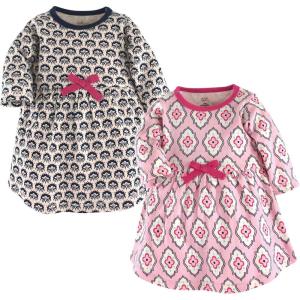 imageTouched by Nature Girls One Size Organic Cotton Short LongSleeve DressesBaby Toddler Trellis Long Sleeve