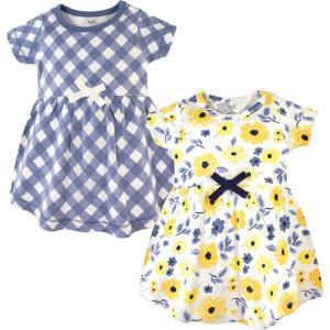 imageTouched by Nature Girls One Size Organic Cotton Short LongSleeve DressesBaby Toddler Yellow Garden Short Sleeve