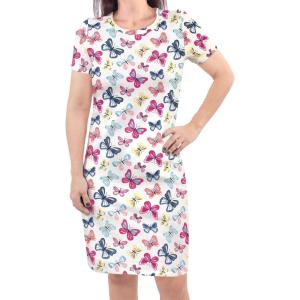imageTouched by Nature Girls One Size Organic Cotton Short LongSleeve DressesWomen Bright Butterflies Short Sleeve