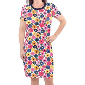 imageTouched by Nature Girls One Size Organic Cotton Short LongSleeve DressesWomen Bright Flowers Short Sleeve