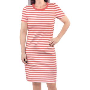 imageTouched by Nature Girls One Size Organic Cotton Short LongSleeve DressesWomen Coral Stripe Short Sleeve