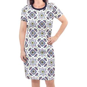 imageTouched by Nature Girls One Size Organic Cotton Short LongSleeve DressesWomen Pottery Tile Short Sleeve