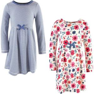 imageTouched by Nature Girls One Size Organic Cotton Short LongSleeve DressesYouth Garden Floral Long Sleeve