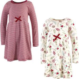imageTouched by Nature Girls One Size Organic Cotton Short LongSleeve DressesYouth Holly Berry Long Sleeve