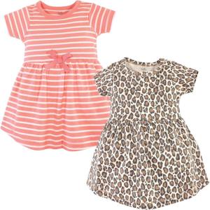 imageTouched by Nature Girls One Size Organic Cotton Short LongSleeve DressesYouth Leopard Shortsleeve