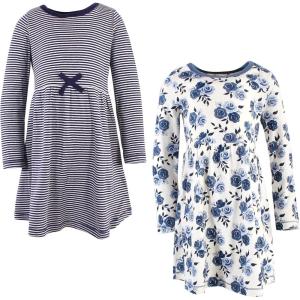 imageTouched by Nature Girls One Size Organic Cotton Short LongSleeve DressesYouth Navy Floral Long Sleeve