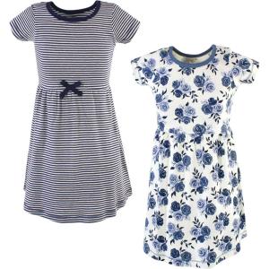 imageTouched by Nature Girls One Size Organic Cotton Short LongSleeve DressesYouth Navy Floral Short Sleeve