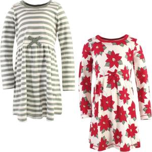 imageTouched by Nature Girls One Size Organic Cotton Short LongSleeve DressesYouth Poinsettia Long Sleeve