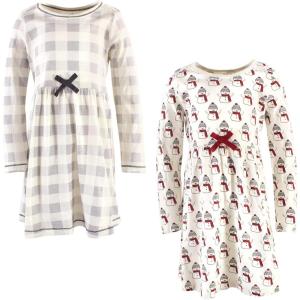imageTouched by Nature Girls One Size Organic Cotton Short LongSleeve DressesYouth Snowman Long Sleeve